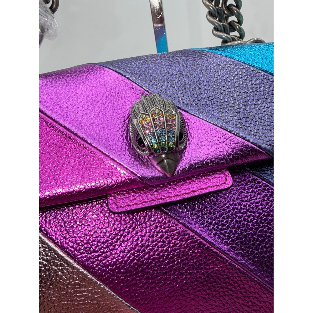 Kurt Geiger London Leather Kensington Bag Rainbow Metallic Stripe Eagle Head NEW - Picture 3 of 12